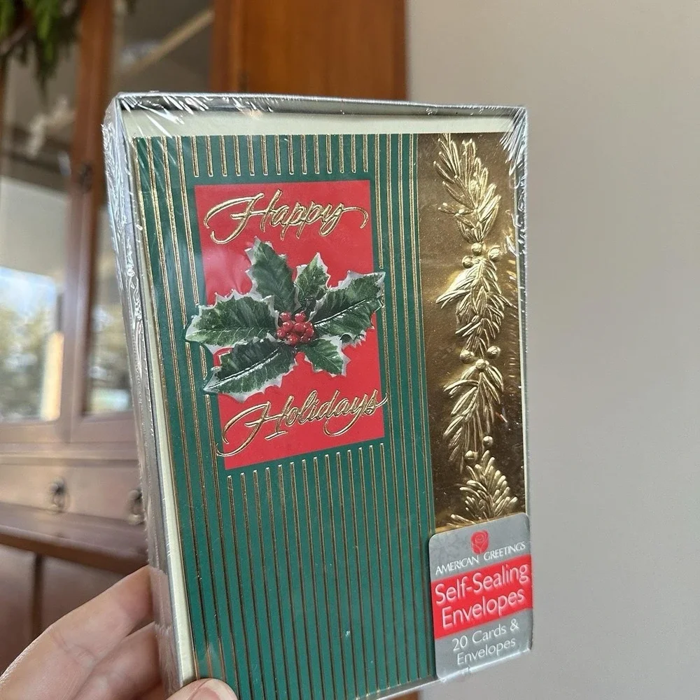 VTG American Greetings Christmas Card Pack Of‎ 20 Happy Holidays Holly Green